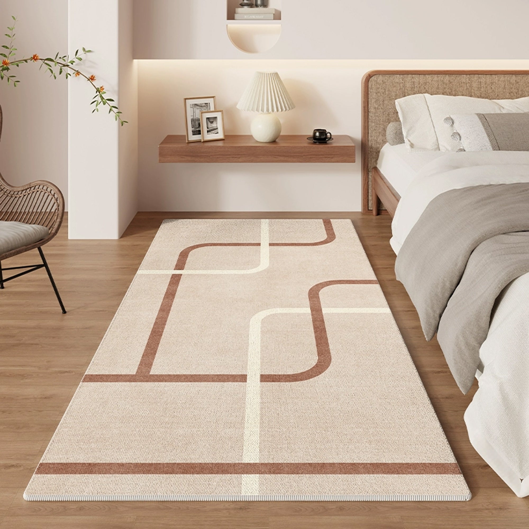 Easy Clean Rug Modern Curved Lines Spillproof Pet-Friendly