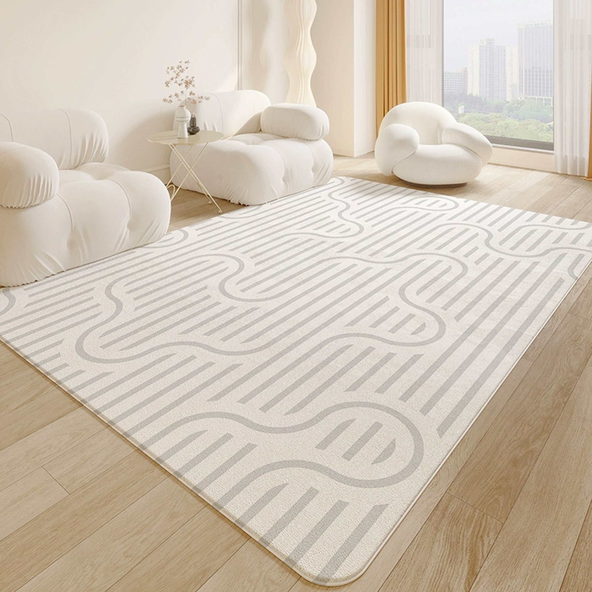 Easy Clean Rug Modern Geometric Maze Spillproof Pet Friendly