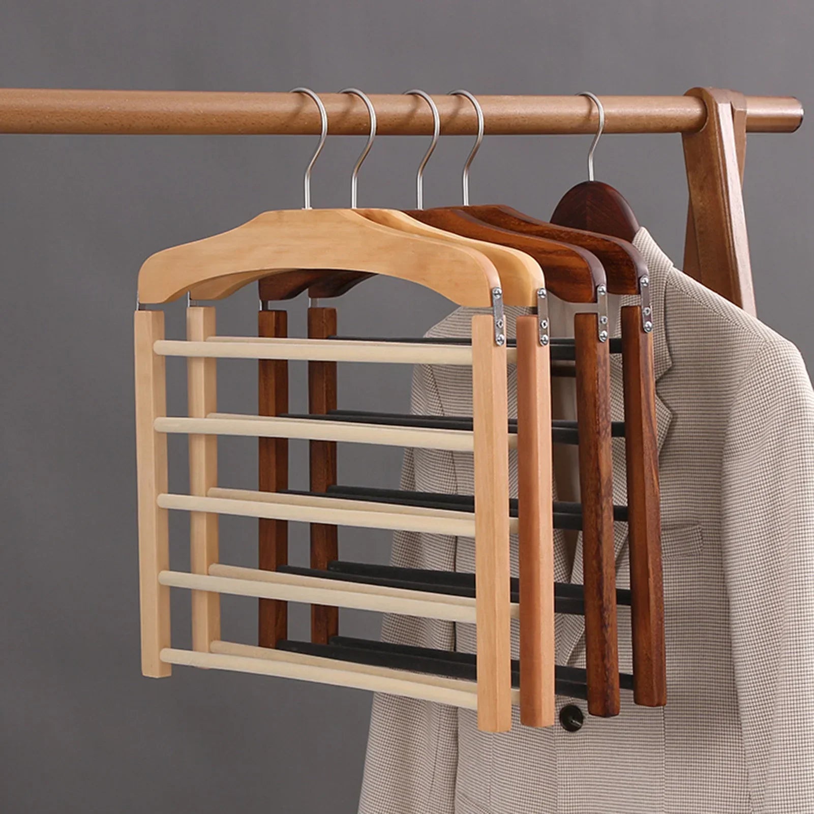 Space Saving Wooden Multi-Tier Trouser Rack