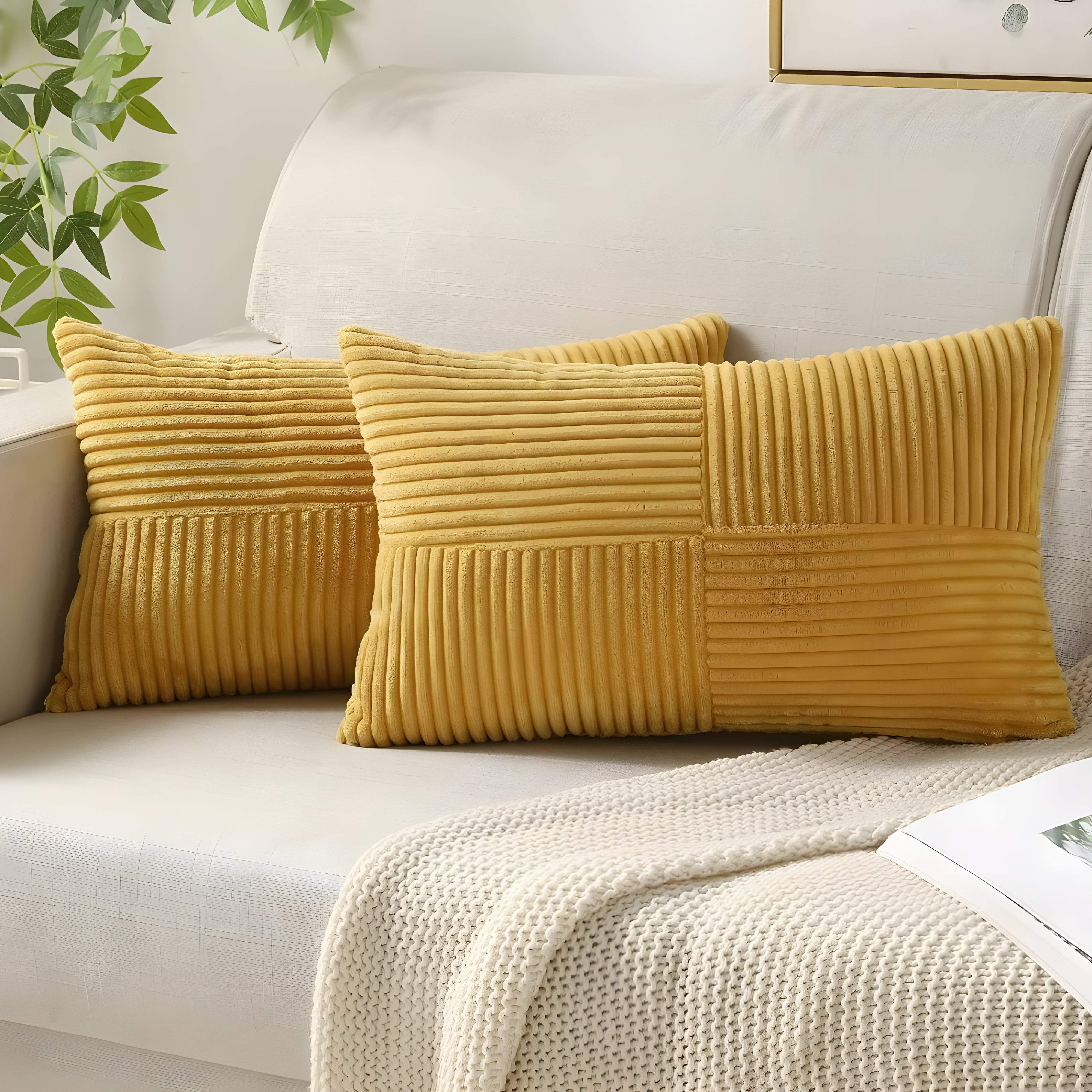 2PCS Corduroy Striped Cushion Covers for Sofa and Chair