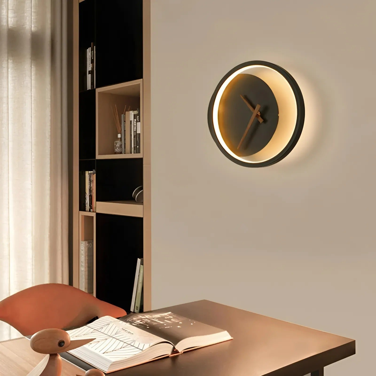 Nordic Black/White LED Wall Clock With Lamp Design