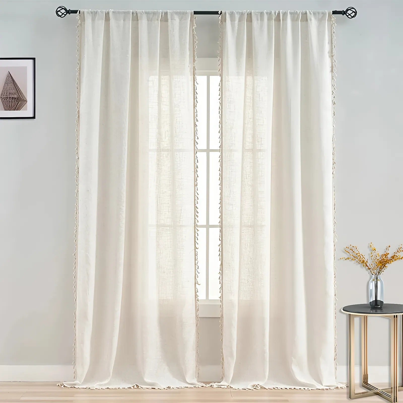 Boho Cotton Linen Semi-Sheer Curtains