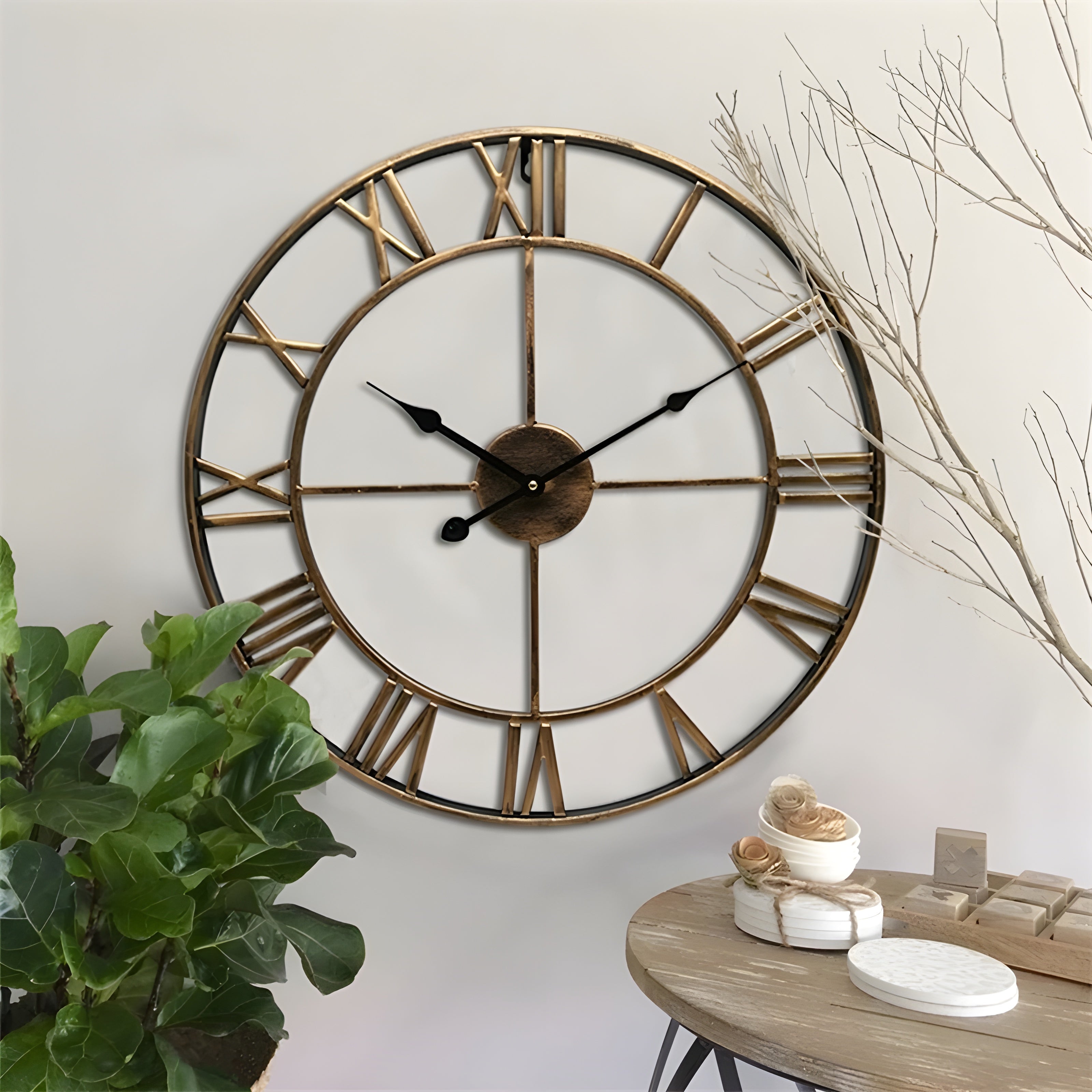 Roman Numerals Iron Art Hanging Clock Silent Design