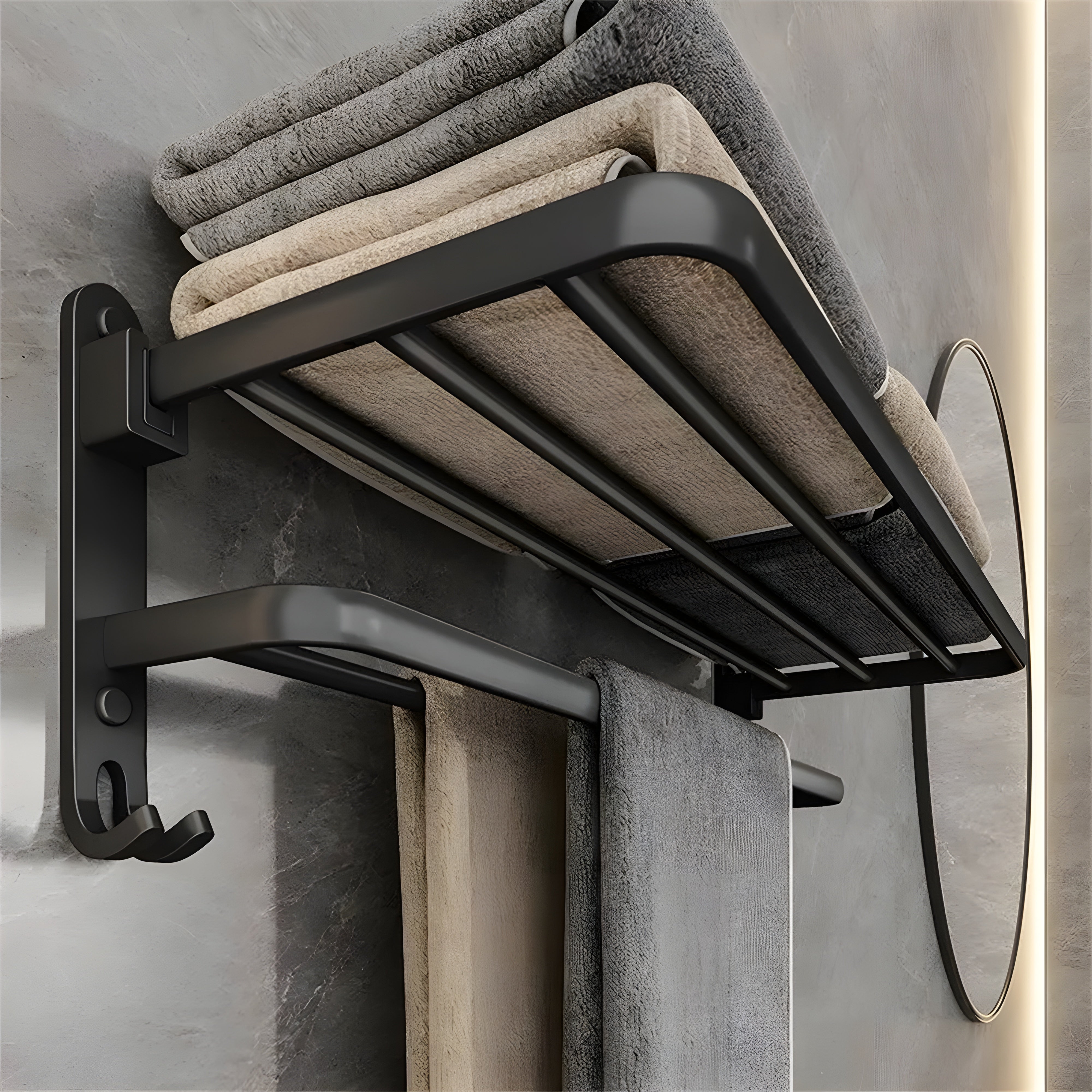 Foldable Multifunctional Bathroom Shelf - Durable Aluminum Rack