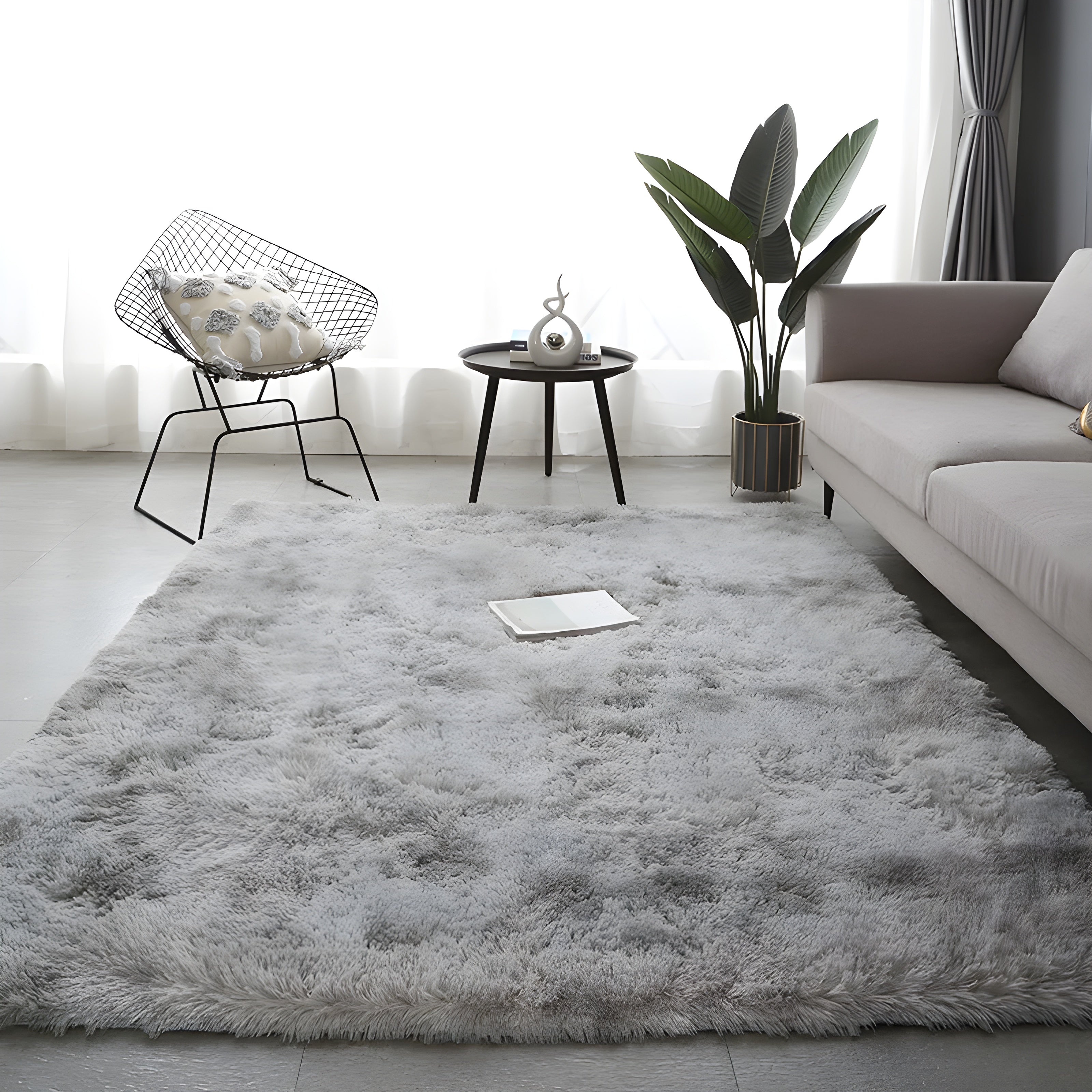 Soft Carpet for Living Room and Bedroom Plush Gray Rug