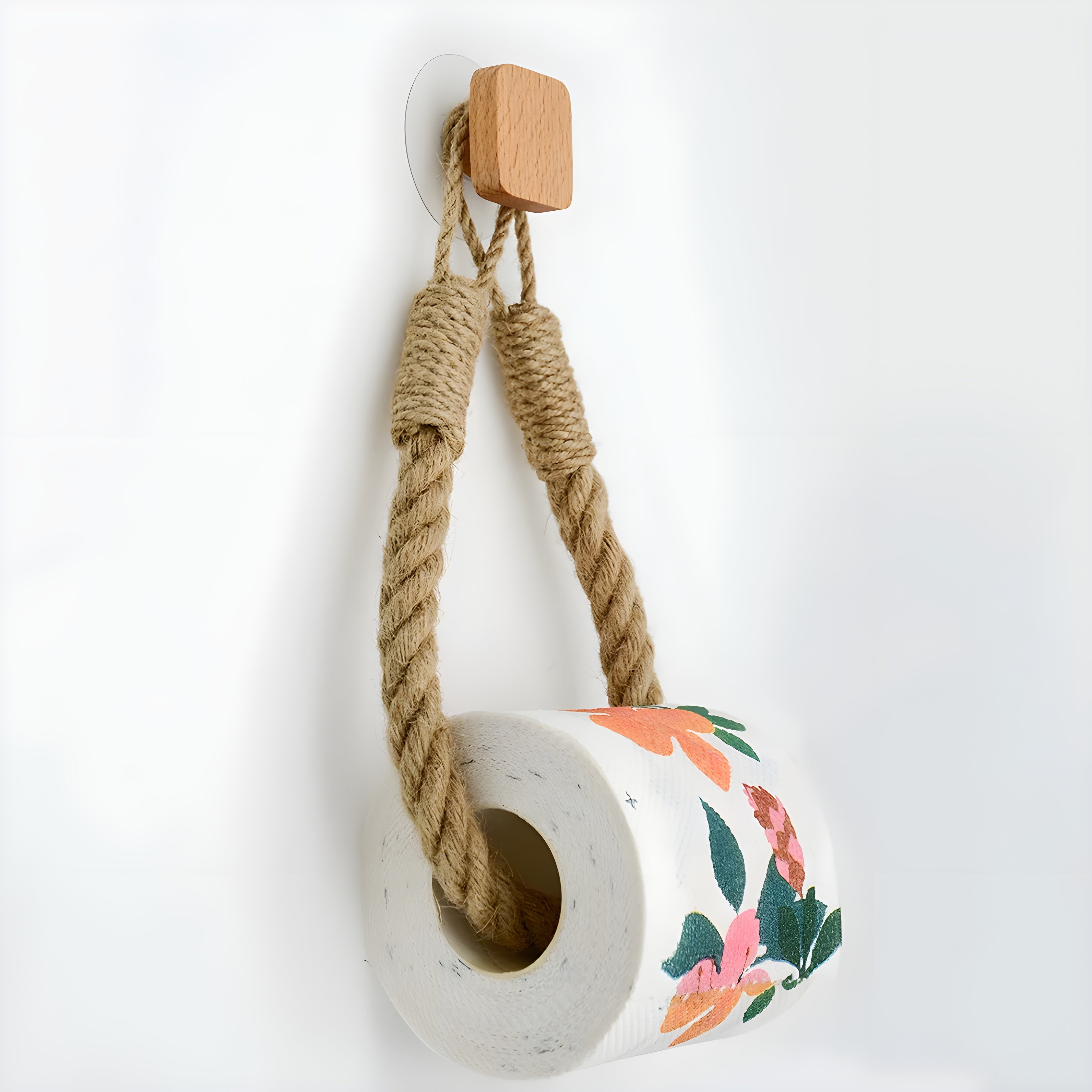 Hemp Toilet Paper Holder with Towel Hook and Wall Mount