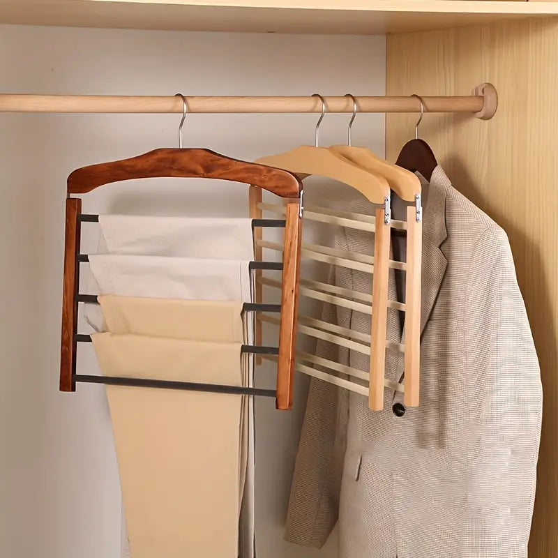 Space Saving Wooden Multi-Tier Trouser Rack