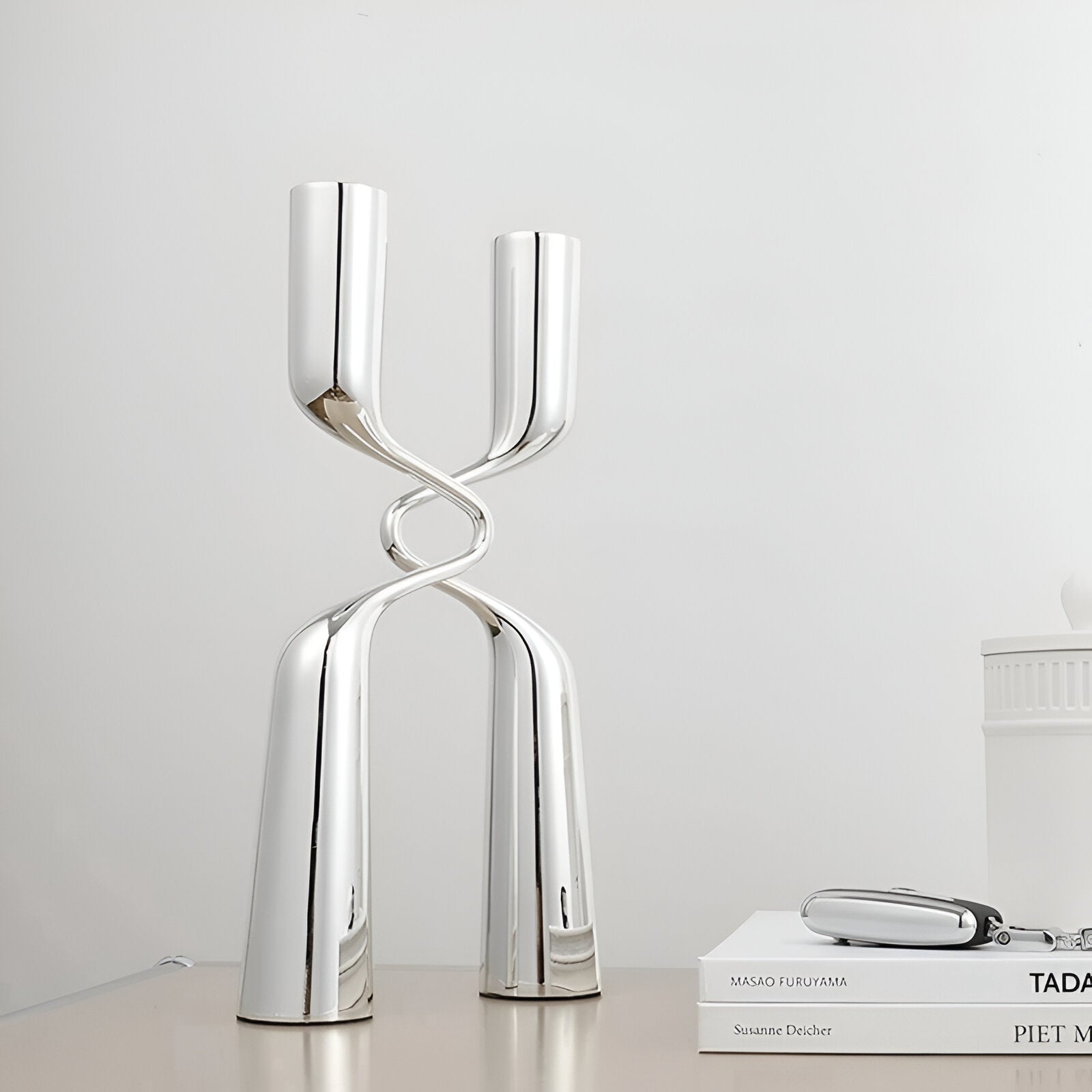 Crossed 'H' Shape Silver Candle Holder in Stainless Steel