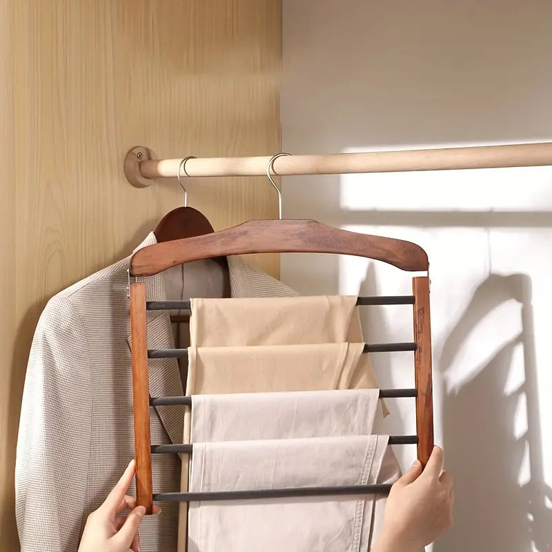 Space Saving Wooden Multi-Tier Trouser Rack