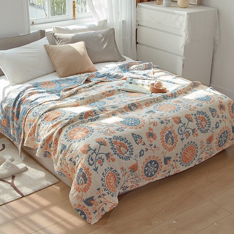 Floral Muslin Bed Cover for Cozy Comfort and Style