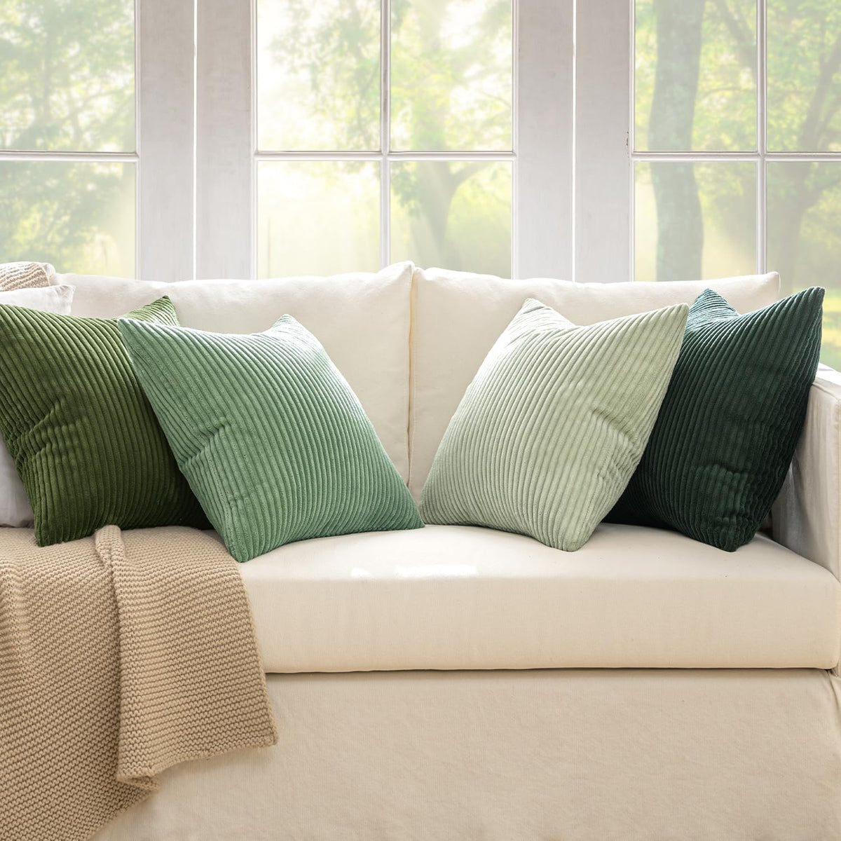 Green Corduroy Pillow Cover Set