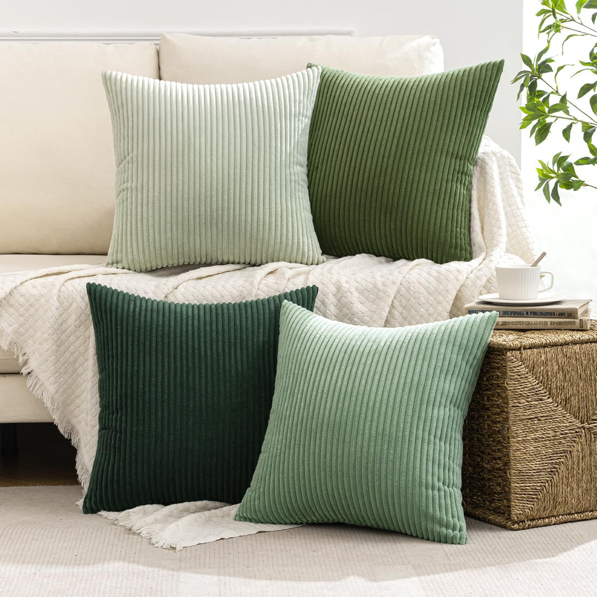 Green Corduroy Pillow Cover Set