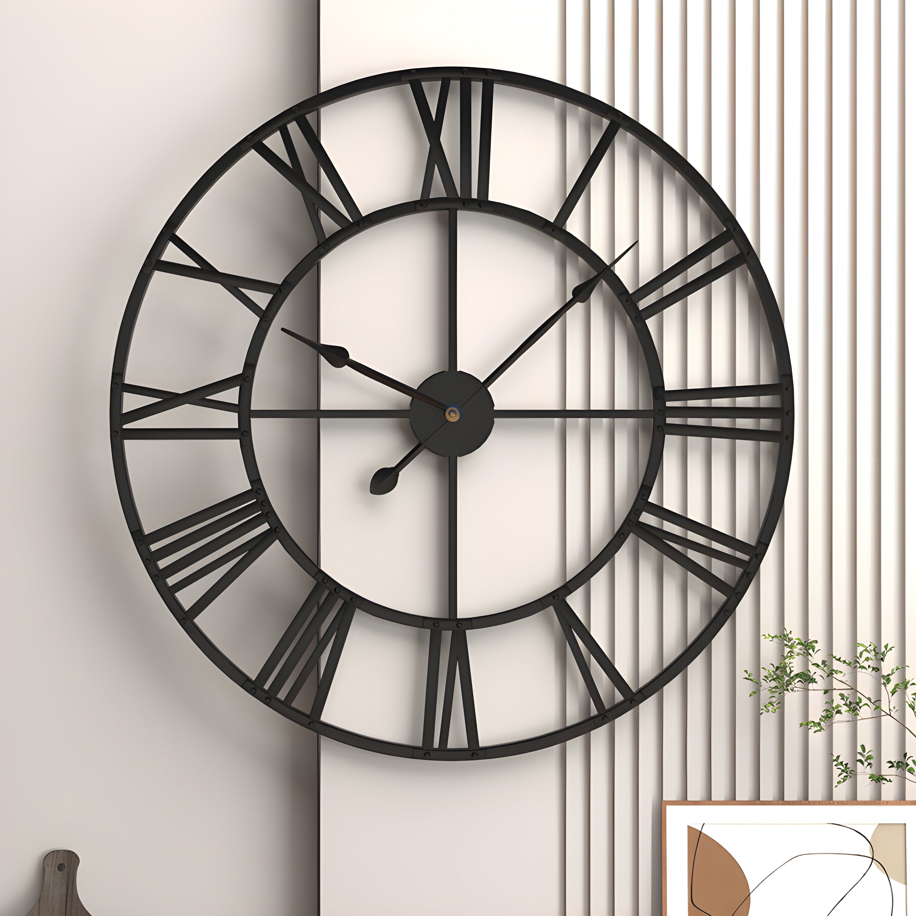 Roman Numerals Iron Art Hanging Clock Silent Design