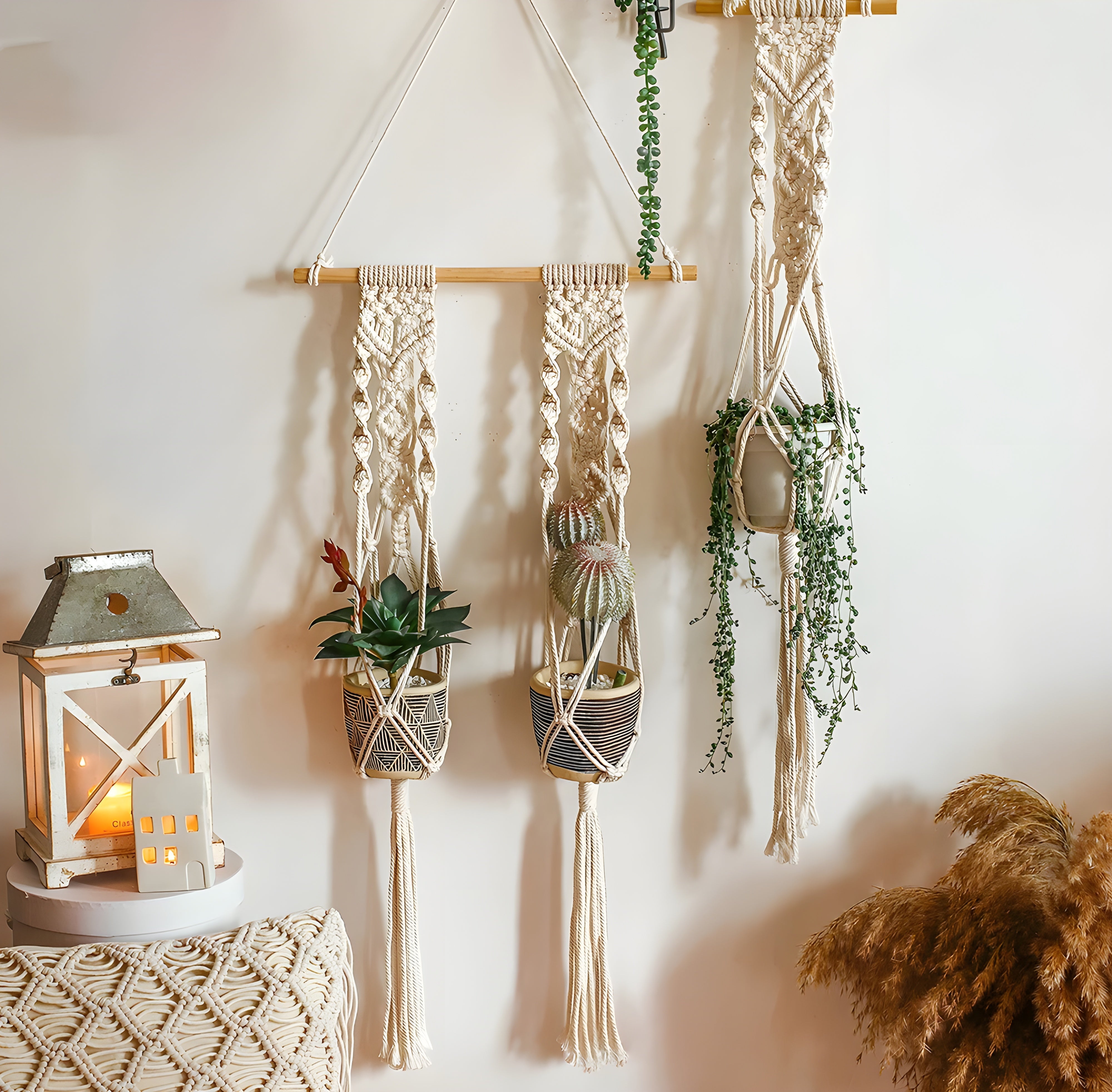 Bohemian Macrame Hanging Basket Pot for Indoor Plants