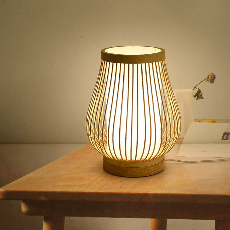 Bamboo Lantern Bedside Lamp - Hand-Woven Natural Design