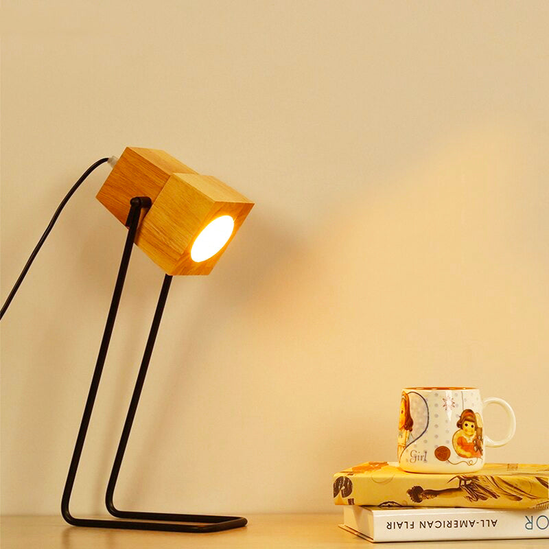 Adjustable Wooden Bedside Lamp in Industrial Style Design