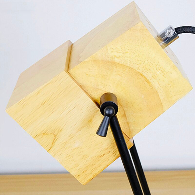 Adjustable Wooden Bedside Lamp in Industrial Style Design