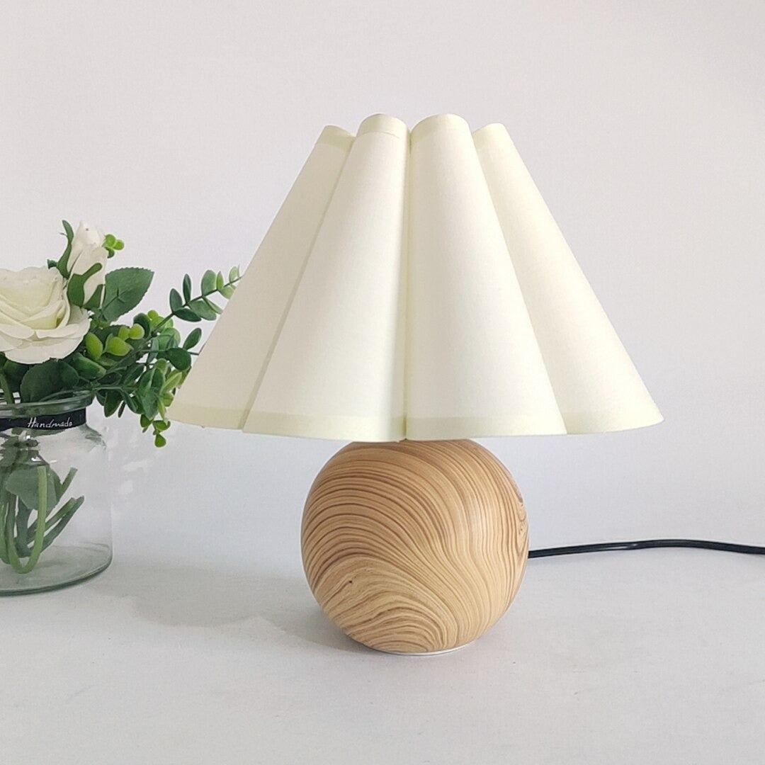 Vintage Wooden Table Lamp with Retro Bell Shade Design