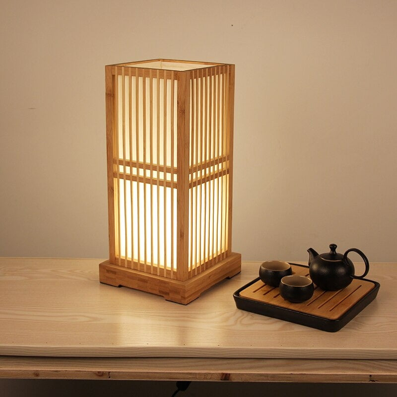 Tatami Japanese Bedside Lamp with Wooden Bamboo Shade