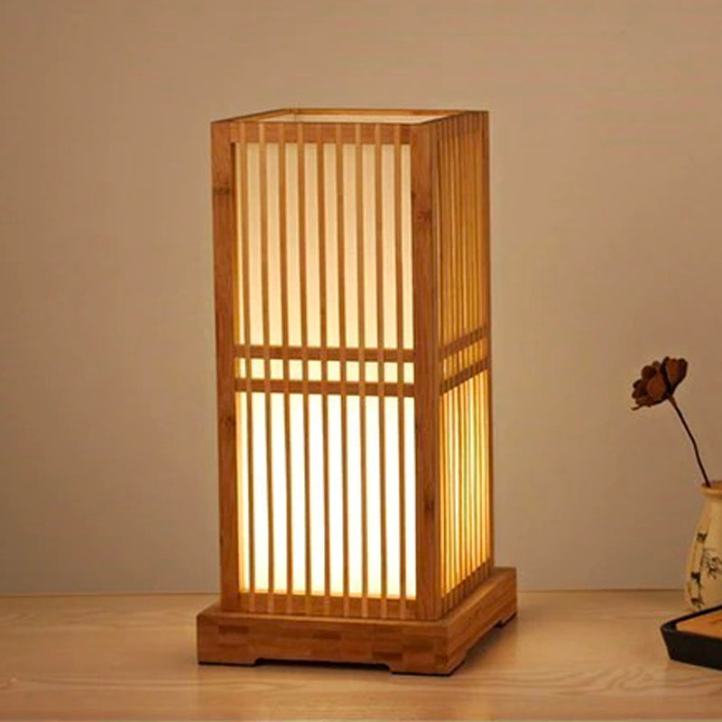 Tatami Japanese Bedside Lamp with Wooden Bamboo Shade