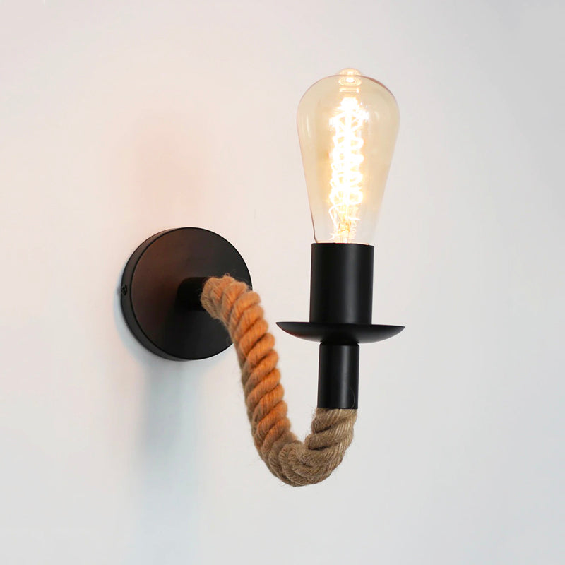 Industrial Wall Bedside Lamp with Rope and Metal Design