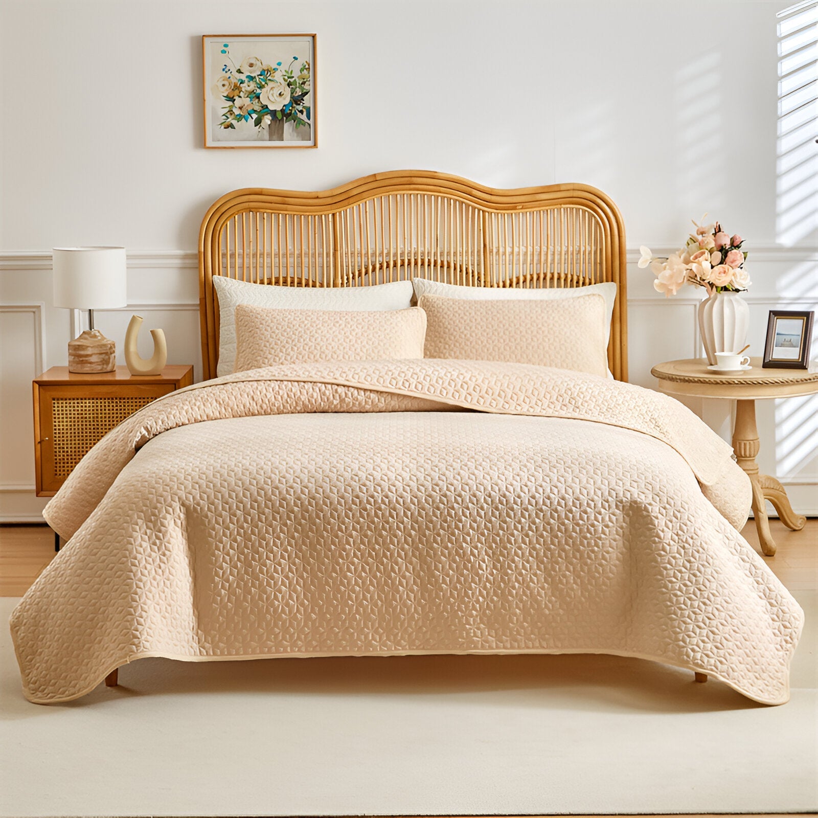 3-Piece Solid Color Quilted Bedspread Set for Cozy Elegance