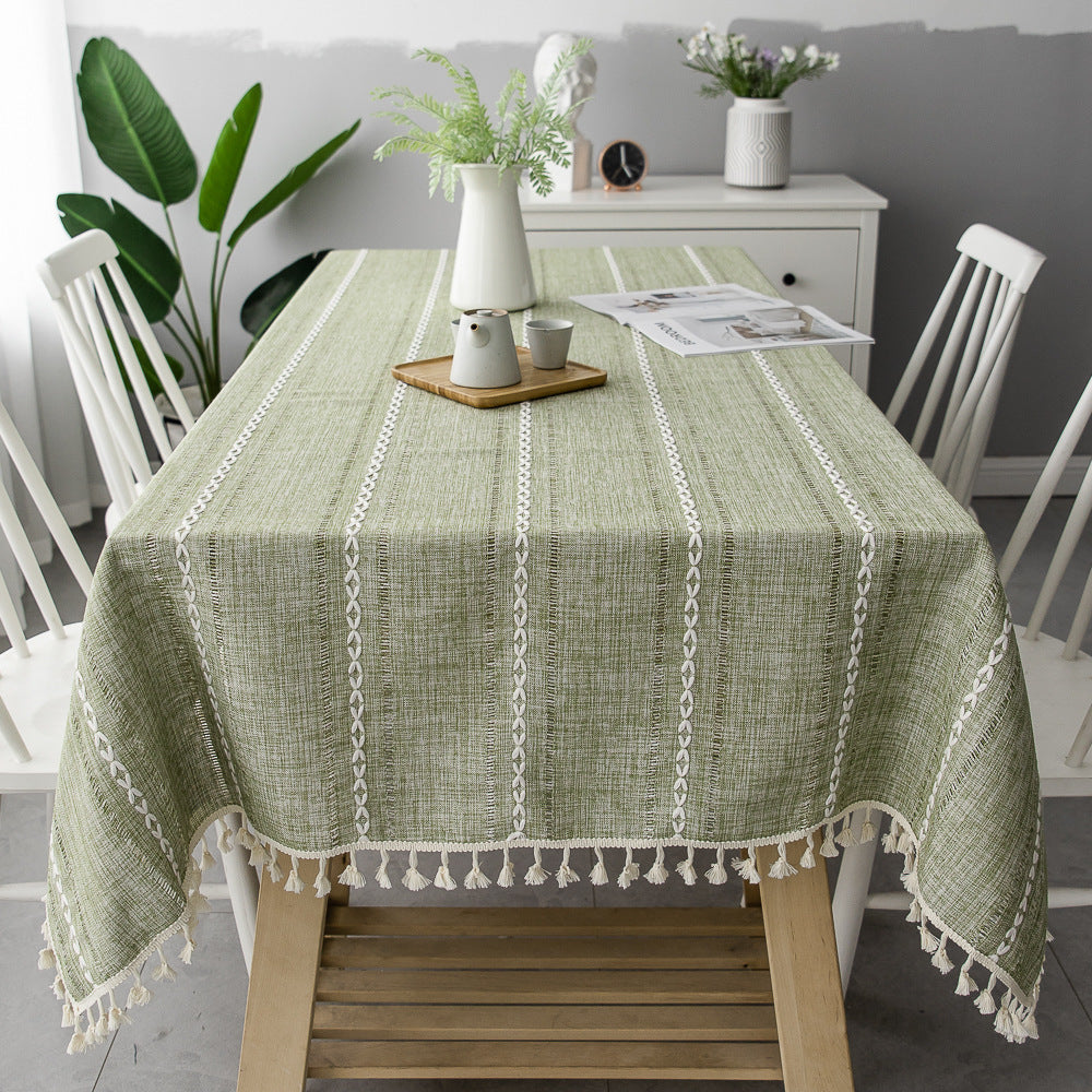 Cotton Linen Stripe Tablecloth – Dust-Proof & Stain Resistant