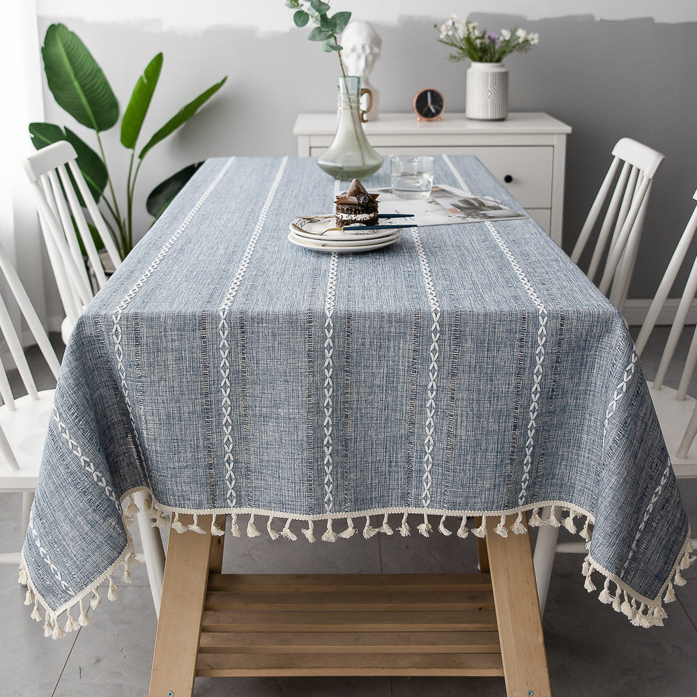 Cotton Linen Stripe Tablecloth – Dust-Proof & Stain Resistant